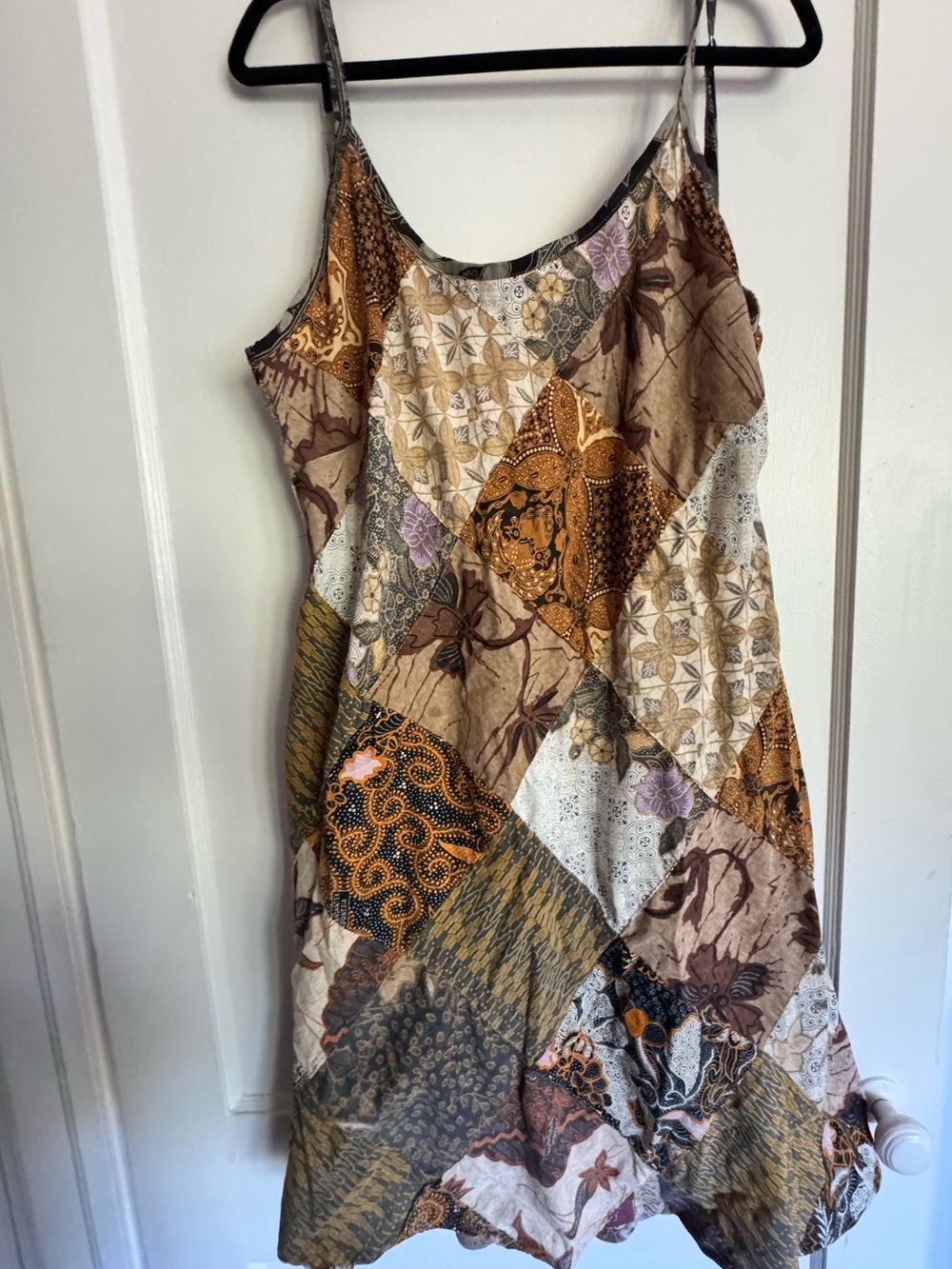 Boho Patchwork Handkerchief Dress in Earthy Colors